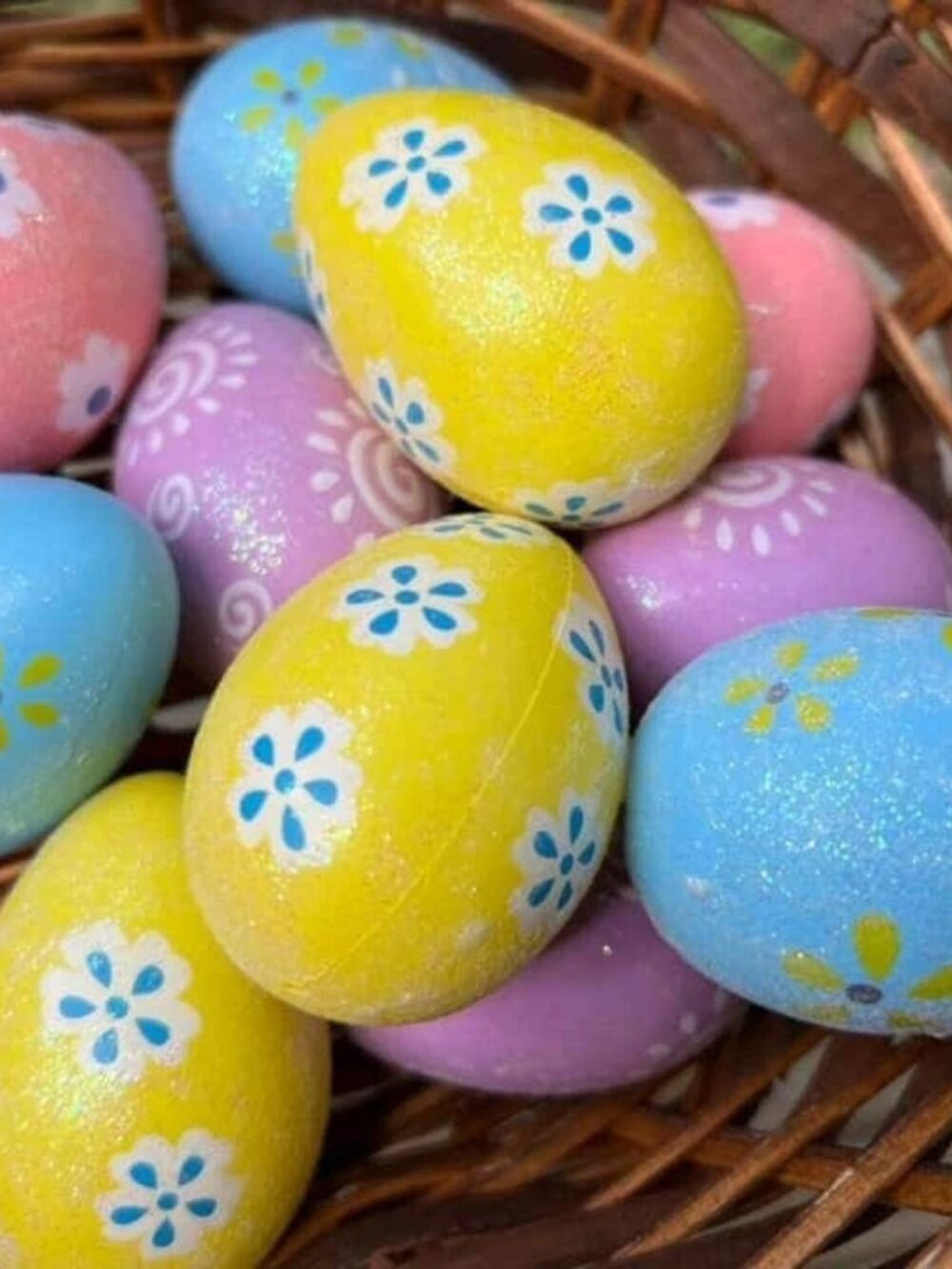 Pastel 2.25" Floral Glitter Egg Filler Bird Eggs Easter Party Favors 12 Count